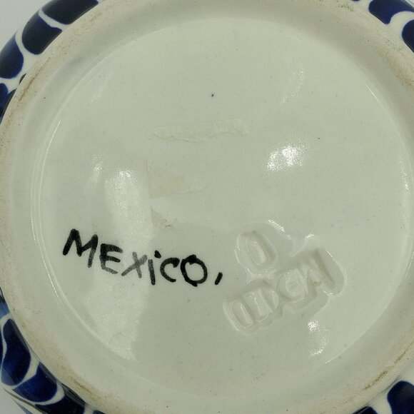 Mexican Handled Bowl Made in Mexico Blue & White Serving Candy Trinket Dish - Picture 9 of 9